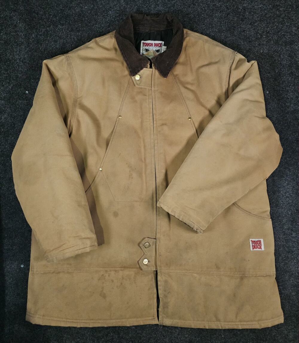 Tough Duck Chore Coat Quilted Work Jacket Canada Distressed Faded Corduroy Zip